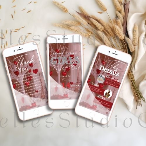 Red Galentine’s Day Animated Invite | Customizable Template & Thank You Card | Instant Download