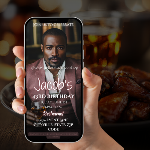 Editable Whiskey & Wings Animated Invite | Men’s Event Template | Customizable & Instant Download