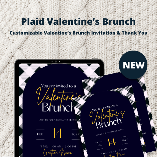 Blue Plaid Valentine’s Brunch Invite & Thank You Card | Romantic Digital Event Template