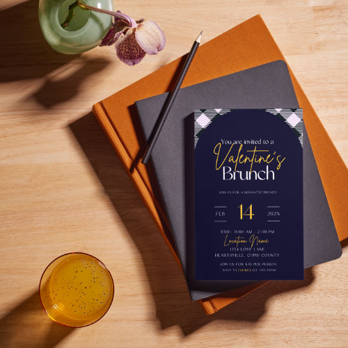 Blue Plaid Valentine’s Brunch Invite & Thank You Card | Romantic Digital Event Template