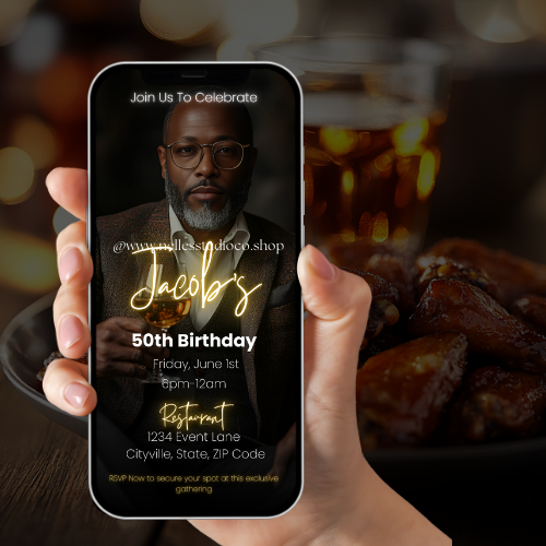 Whiskey & Wings Animated Invite | Masculine Event Template | Editable  Instant Download