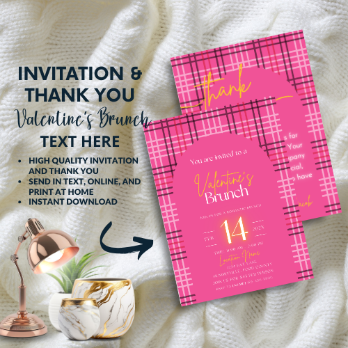 Pink Valentine’s Brunch Invite & Thank You Cards | Editable Canva Template