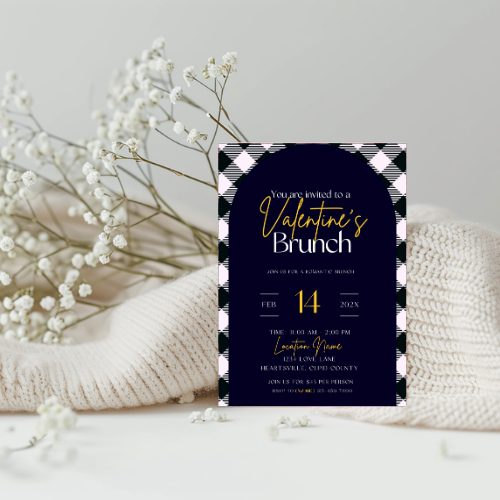 Blue Plaid Valentine’s Brunch Invite & Thank You Card | Romantic Digital Event Template