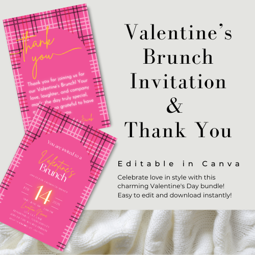 Pink Valentine’s Brunch Invite & Thank You Cards | Editable Canva Template