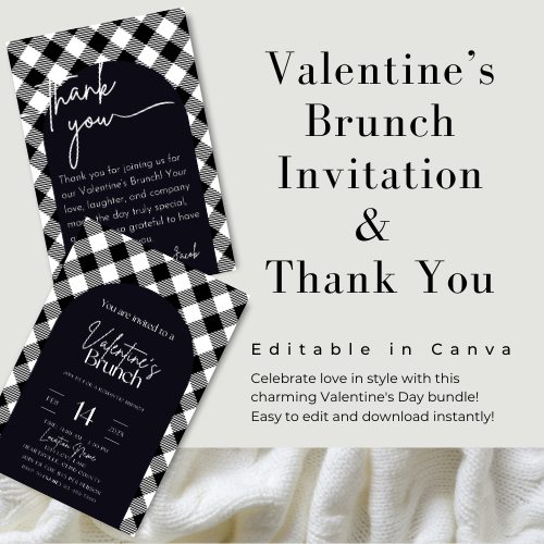 Editable Black Plaid Valentine's Brunch Invitation Template – Digital Download