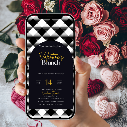 Editable Black Plaid Valentine's Brunch Invitation Template – Digital Download