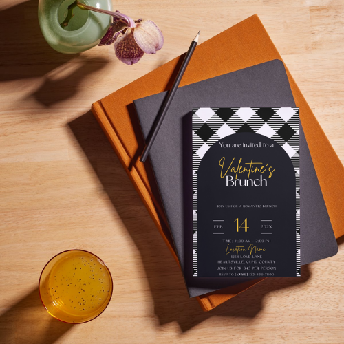 Editable Black Plaid Valentine's Brunch Invitation Template – Digital Download