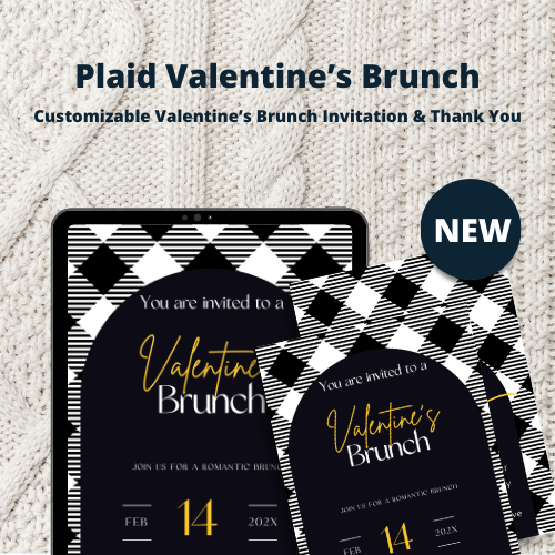 Editable Black Plaid Valentine's Brunch Invitation Template – Digital Download